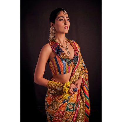 THE ROYALEUM ATELIER Multi-Colour Tahira Saree with Stitched Blouse