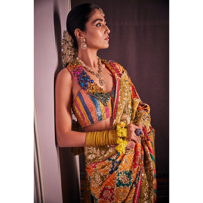 THE ROYALEUM ATELIER Multi-Colour Tahira Saree with Stitched Blouse