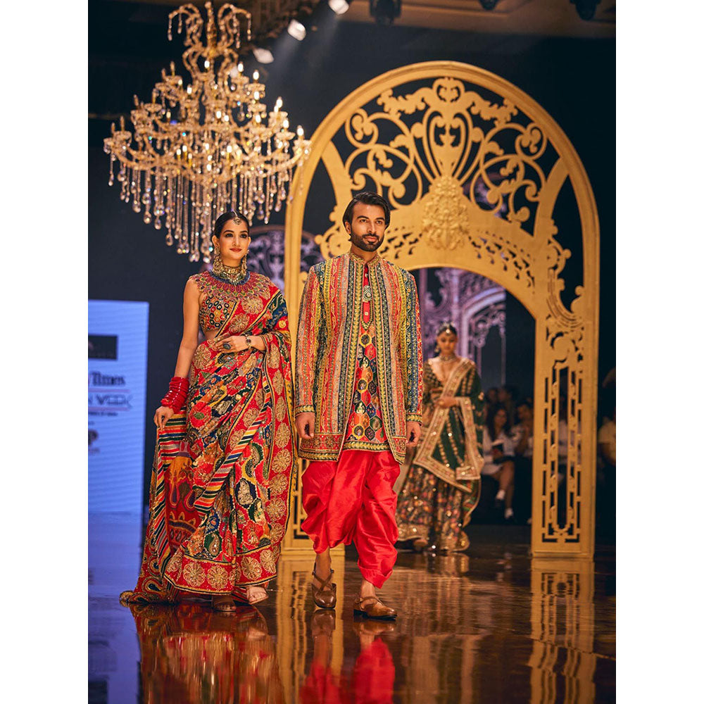 THE ROYALEUM ATELIER Red Arzoo Saree with Stitched Blouse