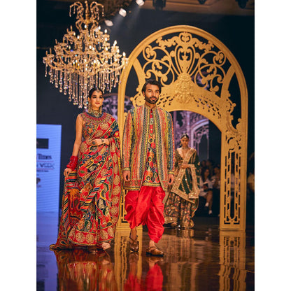 THE ROYALEUM ATELIER Red Arzoo Saree with Stitched Blouse