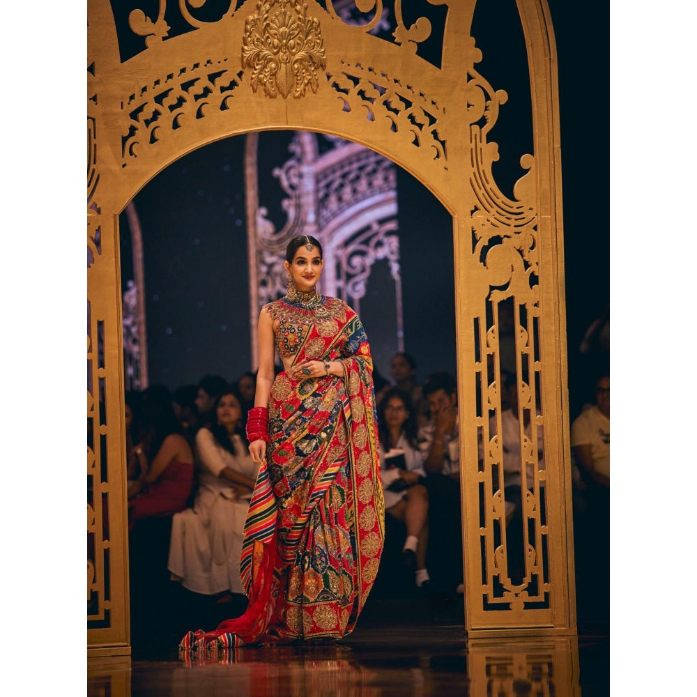 THE ROYALEUM ATELIER Red Arzoo Saree with Stitched Blouse