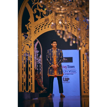 THE ROYALEUM ATELIER Blue Jacket with Kurta and Pant (Set of 3)