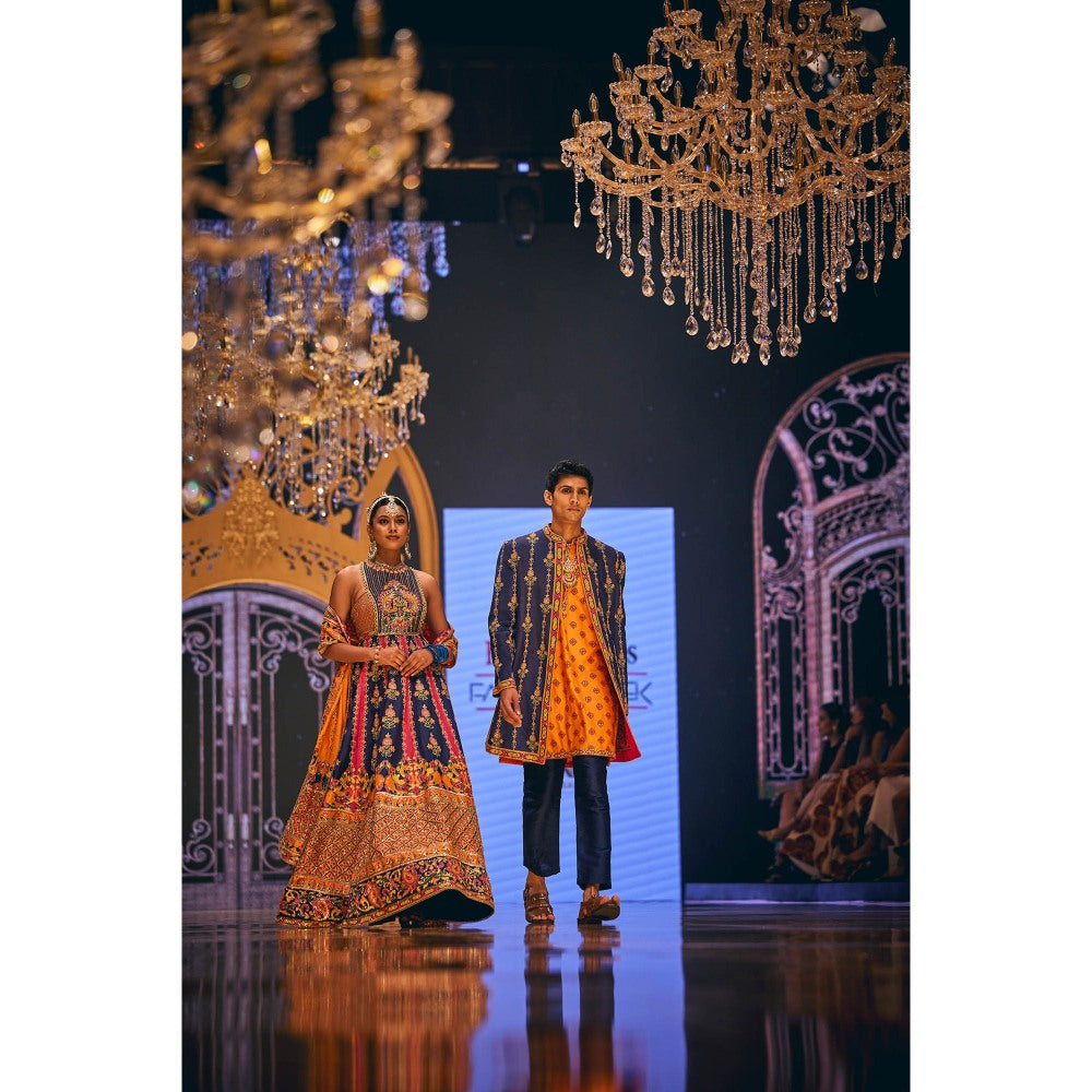 THE ROYALEUM ATELIER Blue Jacket with Kurta and Pant (Set of 3)