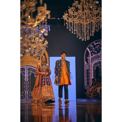 THE ROYALEUM ATELIER Blue Jacket with Kurta and Pant (Set of 3)