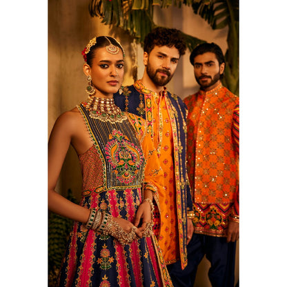 THE ROYALEUM ATELIER Blue Jacket with Kurta and Pant (Set of 3)