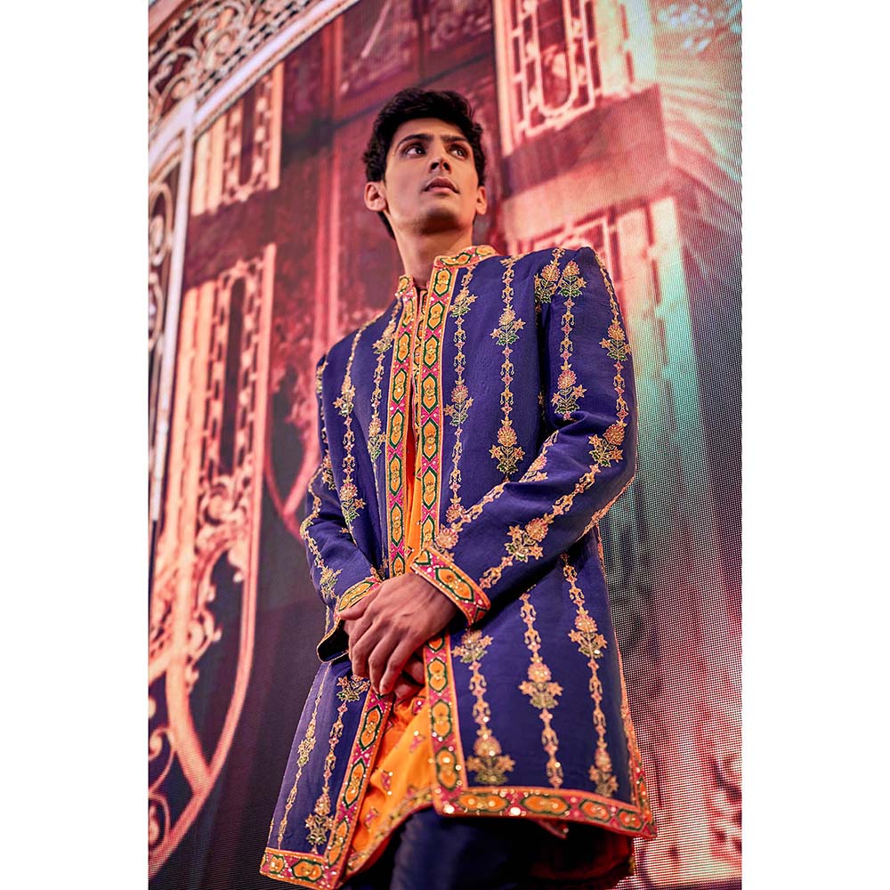 THE ROYALEUM ATELIER Blue Jacket with Kurta and Pant (Set of 3)