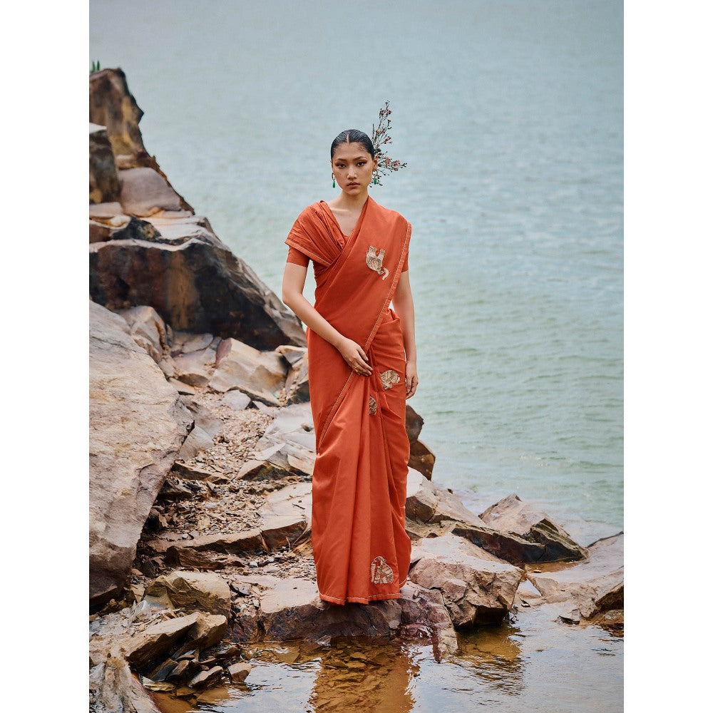 The Whole Nine Yards Orange Rasika Embellished Saree with Stitched Blouse