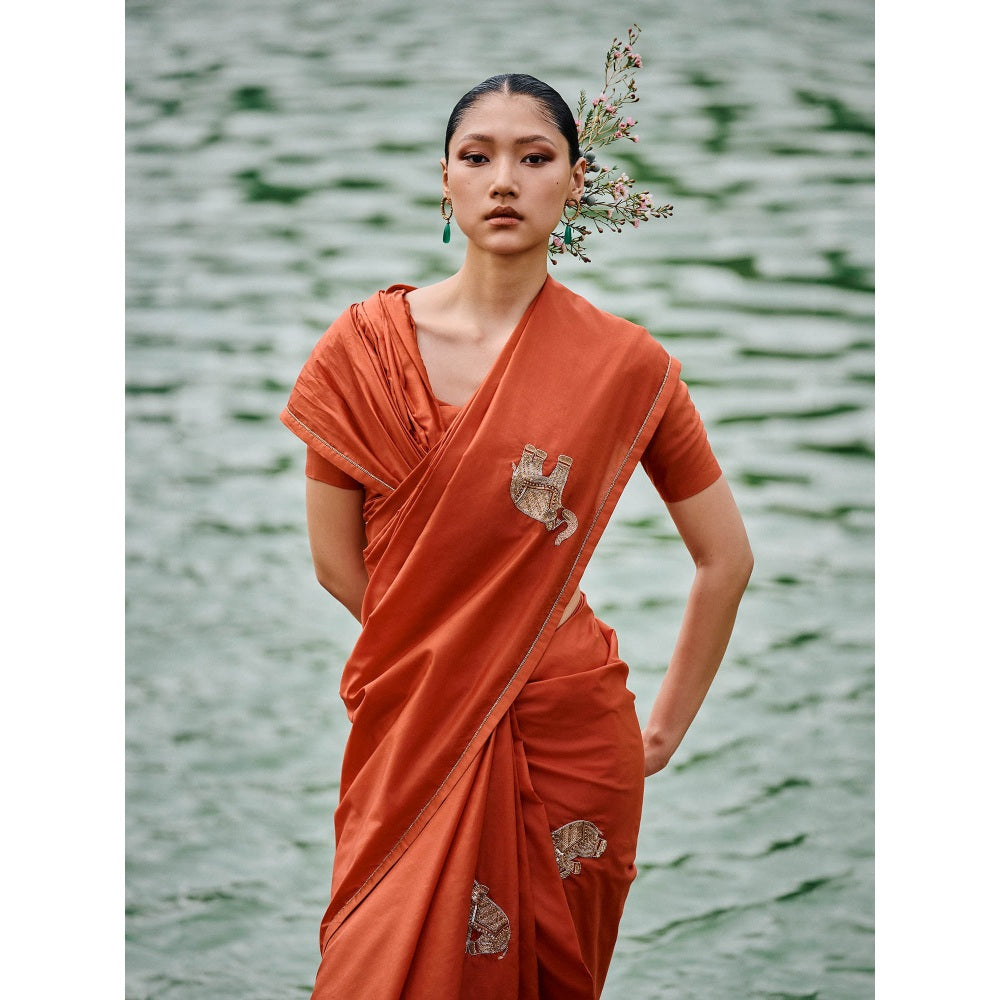The Whole Nine Yards Orange Rasika Embellished Saree with Stitched Blouse