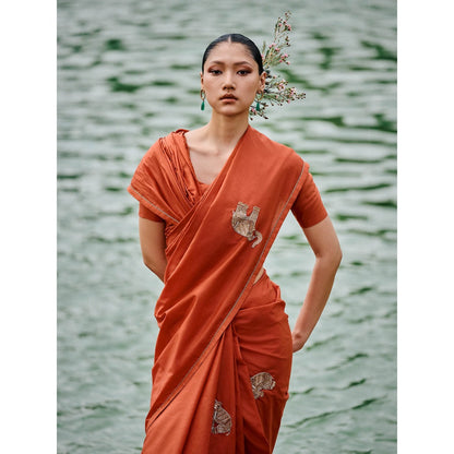 The Whole Nine Yards Orange Rasika Embellished Saree with Stitched Blouse