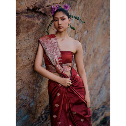 The Whole Nine Yards Unnati Red Woven Saree with Unstitched Blouse