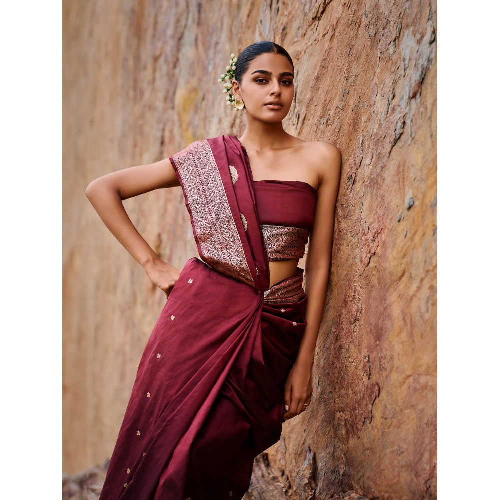 The Whole Nine Yards Avasa Maroon Saree with Unstitched Blouse