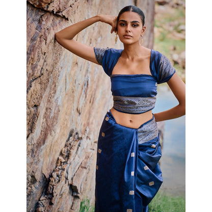 The Whole Nine Yards Sarasvat Blue Woven Saree with Unstitched Blouse