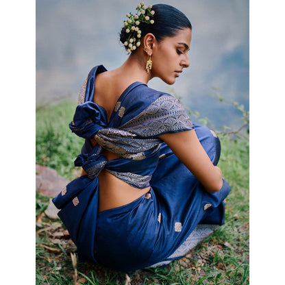 The Whole Nine Yards Sarasvat Blue Woven Saree with Unstitched Blouse
