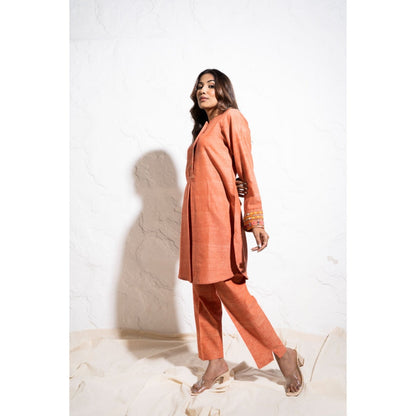 The White Tree Studio Carrot Red Handwoven Cotton Embroidered Co-ord (Set of 2)