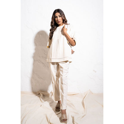 The White Tree Studio Off-white Handwoven Cotton Embroidered Co-ord (Set of 2)