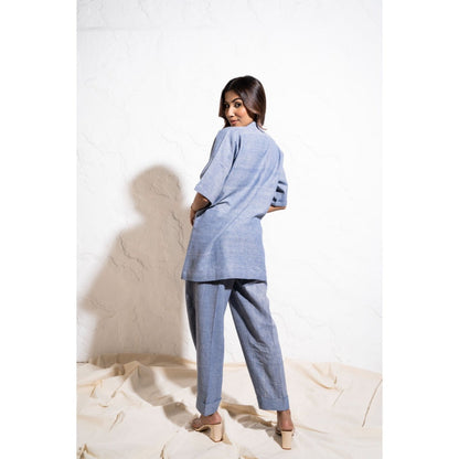 The White Tree Studio Denim Blue Handwoven Cotton Embroidered Co-ord (Set of 2)