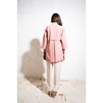 The White Tree Studio Everyday Handwoven Cotton Baby Pink Embroidered Shirt