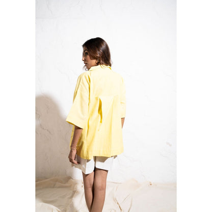 The White Tree Studio Drop Armhole Lemon Yellow Handwoven Cotton Shirt
