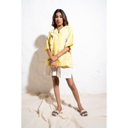The White Tree Studio Drop Armhole Lemon Yellow Handwoven Cotton Shirt