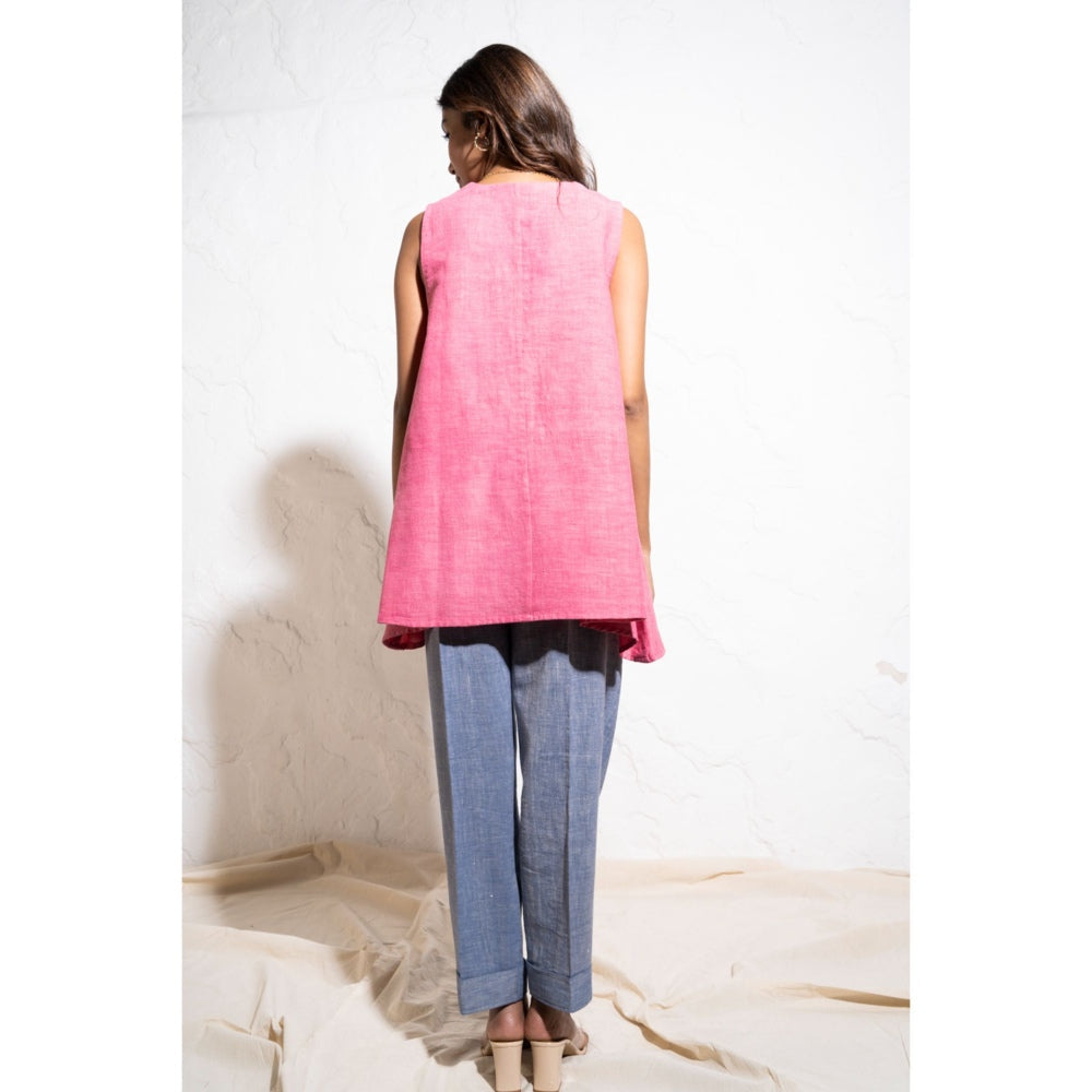 The White Tree Studio Embroidered Yoke Handwoven Cotton Berry Pink Top