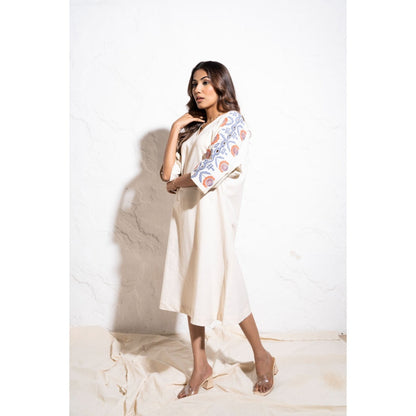 The White Tree Studio Off-white Handwoven Embroidered Cotton Midi Dress
