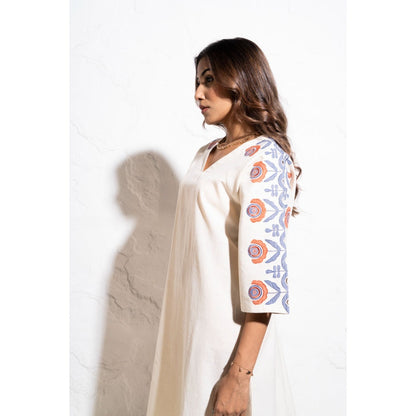 The White Tree Studio Off-white Handwoven Embroidered Cotton Midi Dress