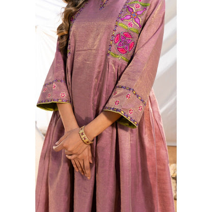 The White Tree Studio Mauve Handloom Zari Embroidered Kurta with Pant & Inner (Set of 3)