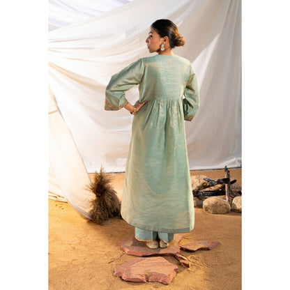 The White Tree Studio Green Handloom Zari Embroidered Kurta with Pant & Inner (Set of 3)