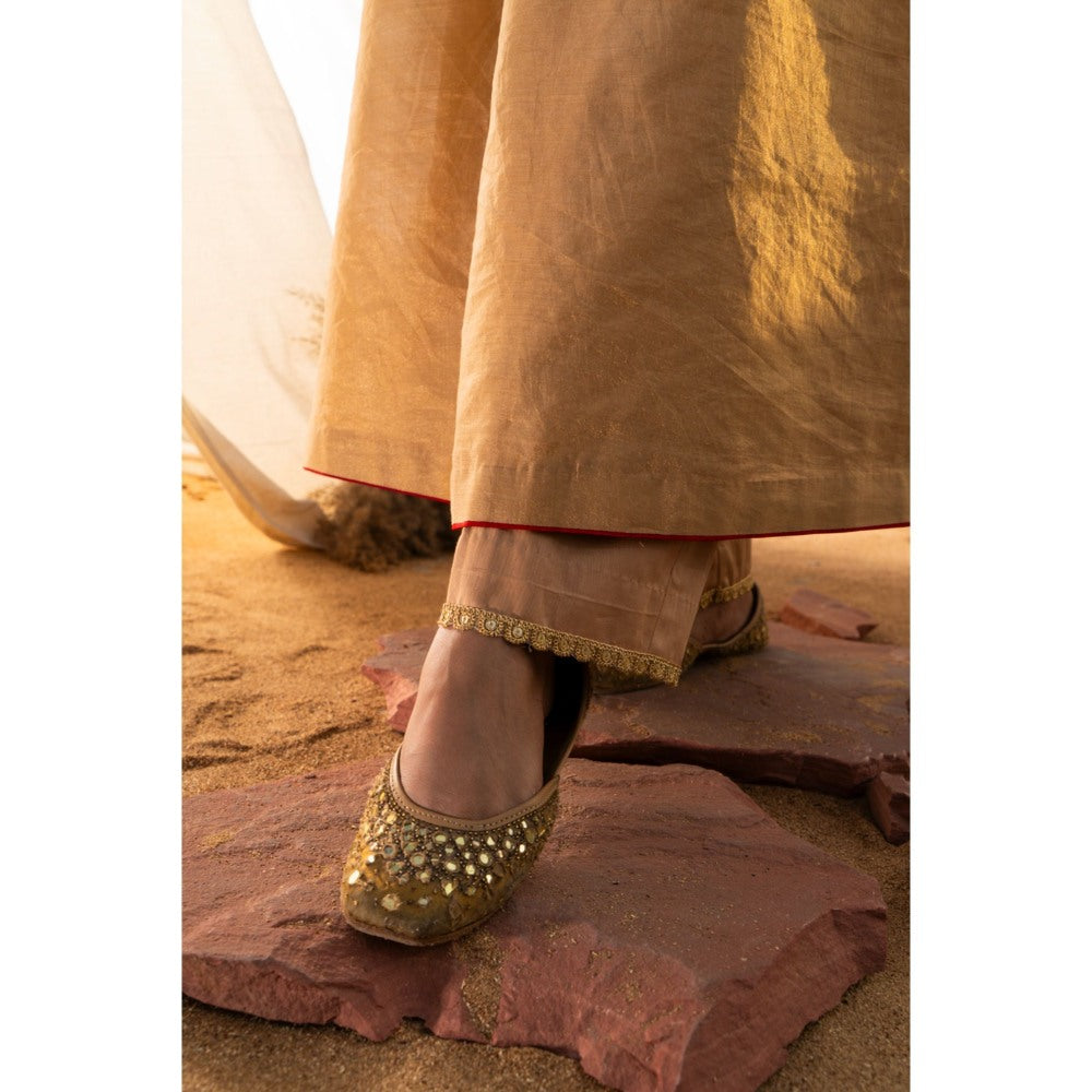 The White Tree Studio Beige Handloom Zari Embroidered Kurta with Pant & Inner (Set of 3)