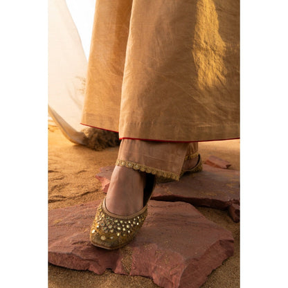 The White Tree Studio Beige Handloom Zari Embroidered Kurta with Pant & Inner (Set of 3)