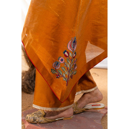 The White Tree Studio Rust Handloom Zari Embroidered Kurta with Pant & Inner (Set of 3)