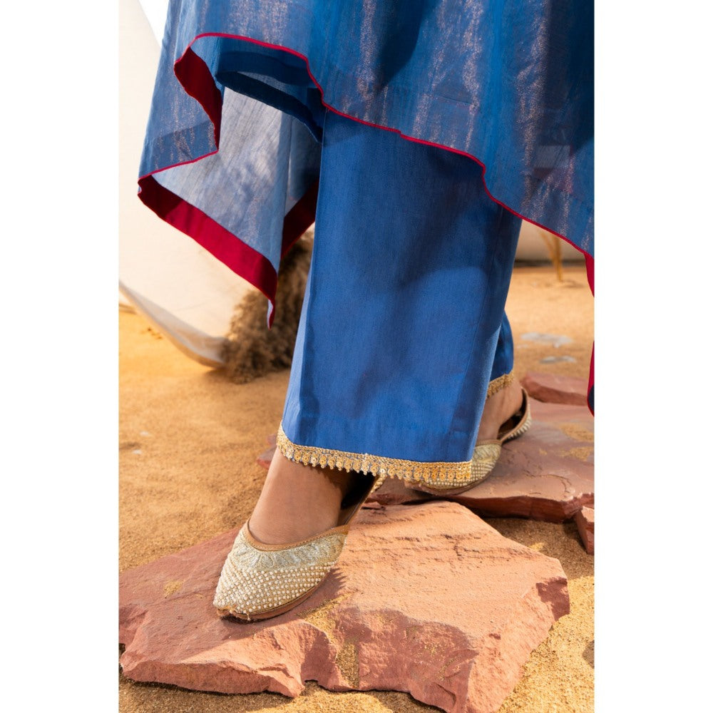 The White Tree Studio Blue Handloom Zari Embroidered Kurta with Pant & Inner (Set of 3)