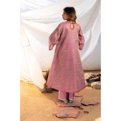 The White Tree Studio Mauve Handloom Zari Embroidered Kurta with Pant & Inner (Set of 3)