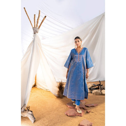 The White Tree Studio Blue Handloom Zari Embroidered Kurta with Pant & Inner (Set of 3)