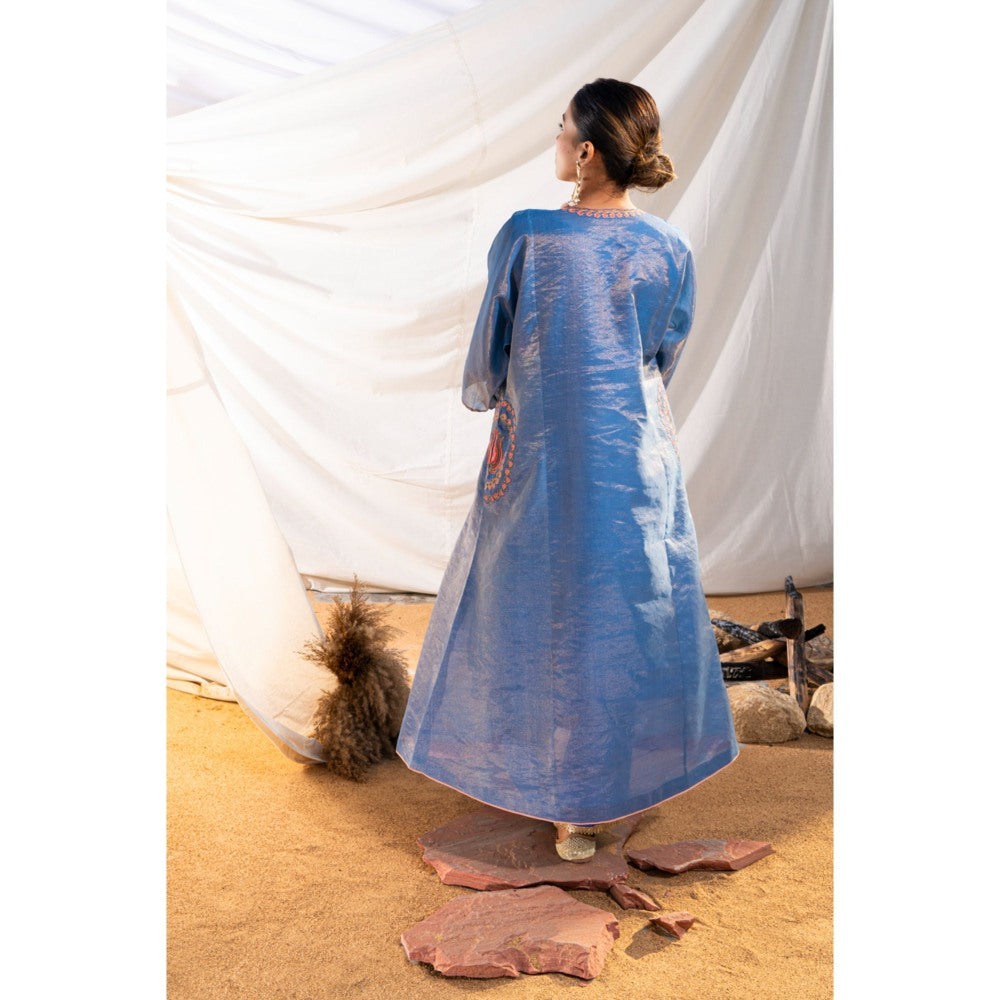 The White Tree Studio Blue Handloom Zari Embroidered Kurta with Pant & Inner (Set of 3)