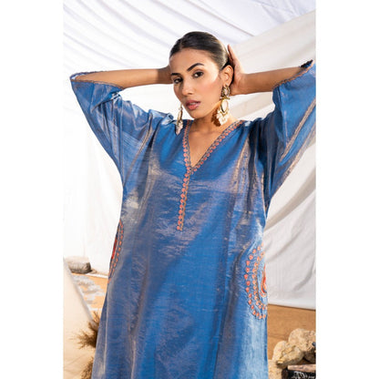 The White Tree Studio Blue Handloom Zari Embroidered Kurta with Pant & Inner (Set of 3)