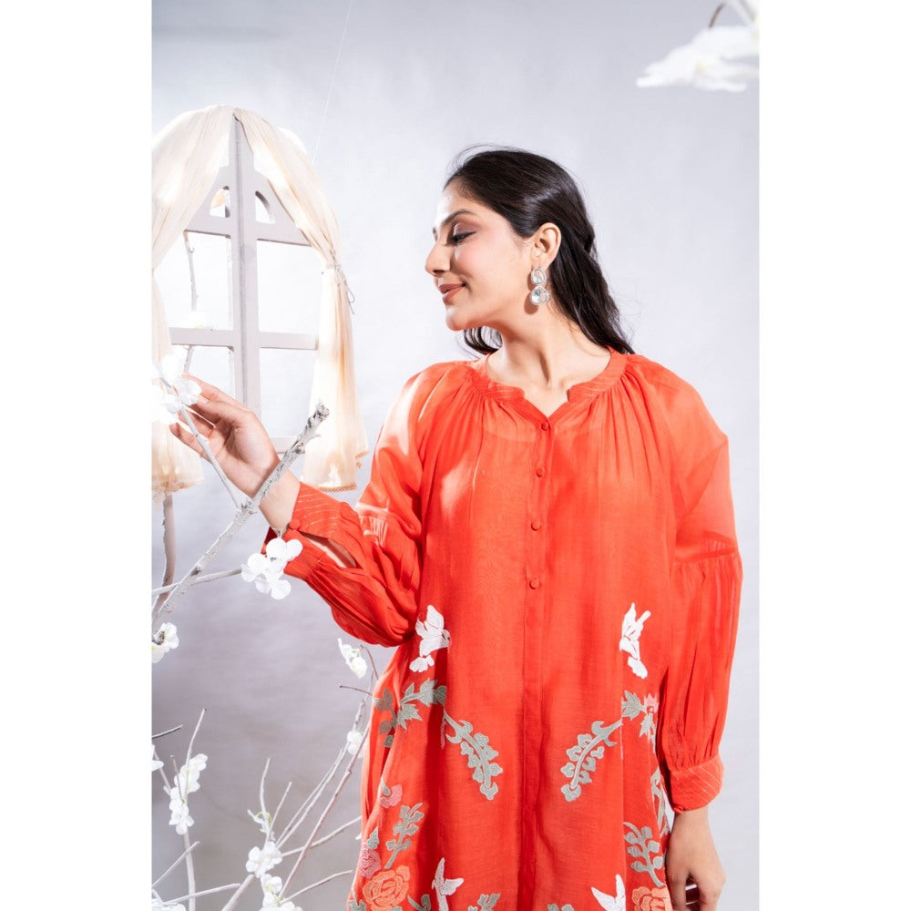 The White Tree Studio Marjan Front Open Applique Work Kurta with Pant & Inner (Set of 3)