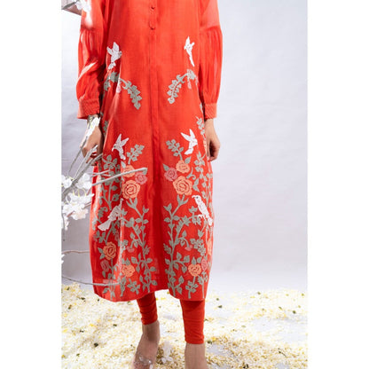 The White Tree Studio Marjan Front Open Applique Work Kurta with Pant & Inner (Set of 3)