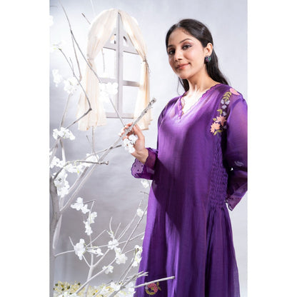 The White Tree Studio Mehrang Motifs Hemline & Cross Smock Kurta with Pant & Inner (Set of 3)