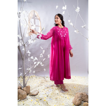 The White Tree Studio Dilshad Fuchsia Gathers & Embroidered Kurta with Pant & Inner (Set of 3)