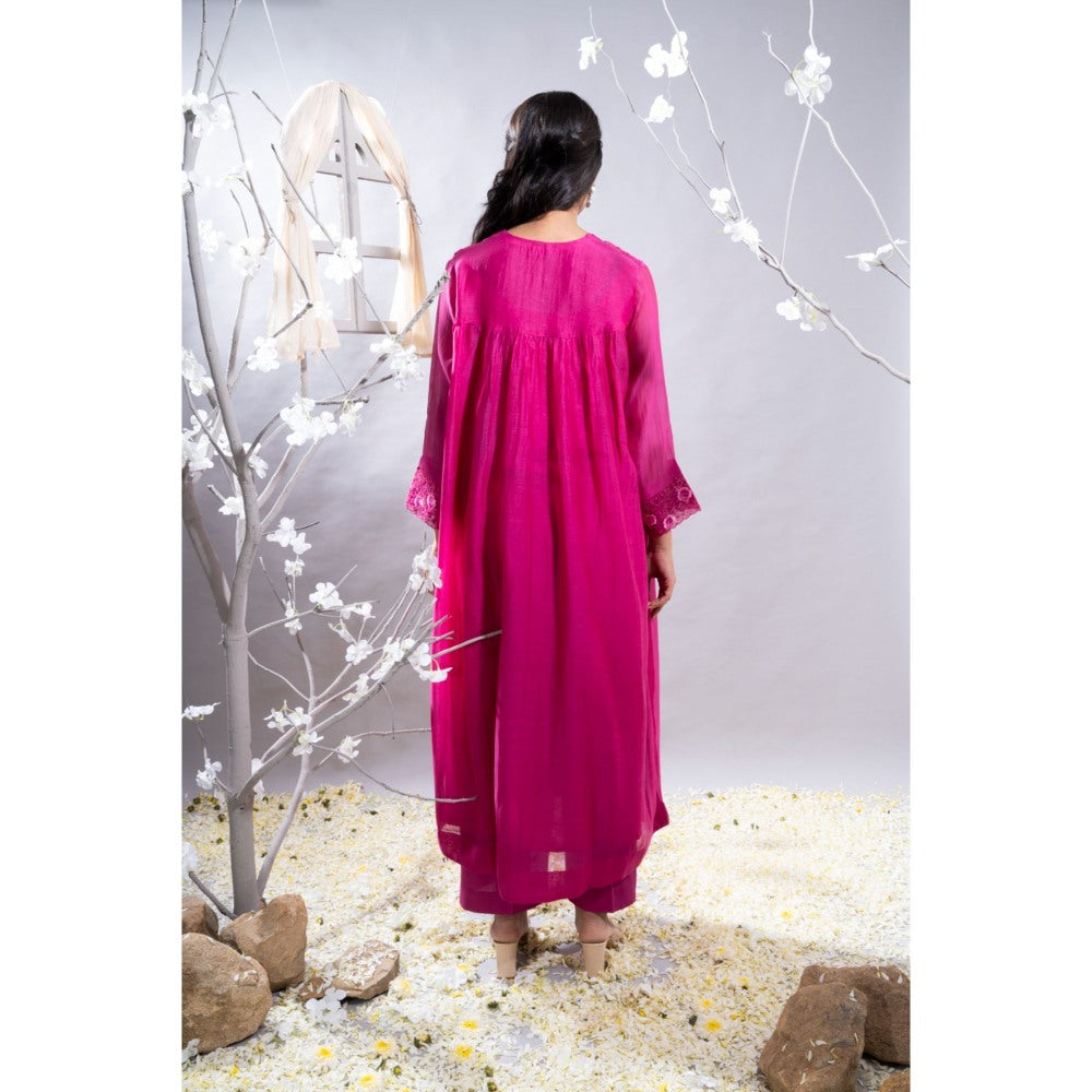 The White Tree Studio Dilshad Fuchsia Gathers & Embroidered Kurta with Pant & Inner (Set of 3)