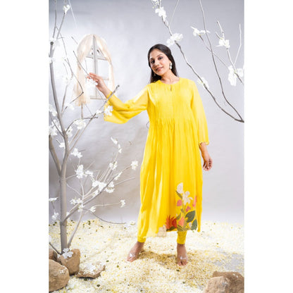 The White Tree Studio Ravina Intricate Pleated Embroidered Kurta with Pant & Inner (Set of 3)