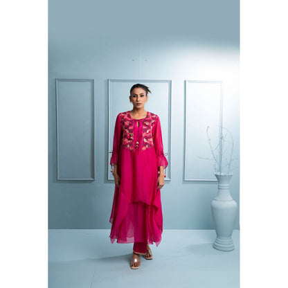 The White Tree Studio Pink Asymmetrical Two-Layer Kurta with Inner and Pant (Set of 3)