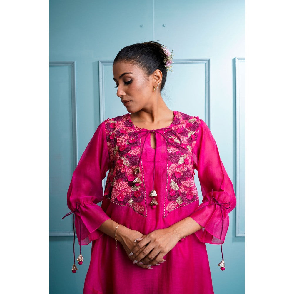 The White Tree Studio Pink Asymmetrical Two-Layer Kurta with Inner and Pant (Set of 3)