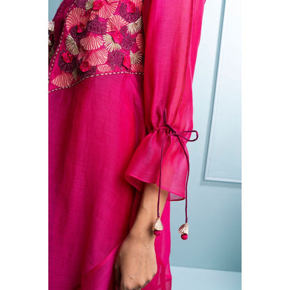 The White Tree Studio Pink Asymmetrical Two-Layer Kurta with Inner and Pant (Set of 3)