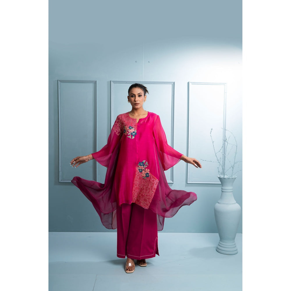 The White Tree Studio Pink Asymmetrical Kurta with Inner and Palazzo (Set of 3)