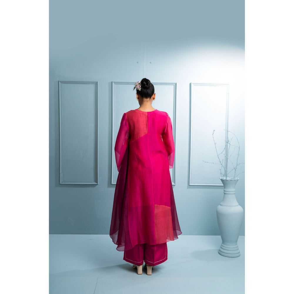 The White Tree Studio Pink Asymmetrical Kurta with Inner and Palazzo (Set of 3)