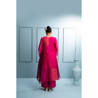 The White Tree Studio Pink Asymmetrical Kurta with Inner and Palazzo (Set of 3)