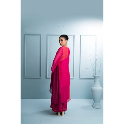 The White Tree Studio Pink Asymmetrical Kurta with Inner and Palazzo (Set of 3)