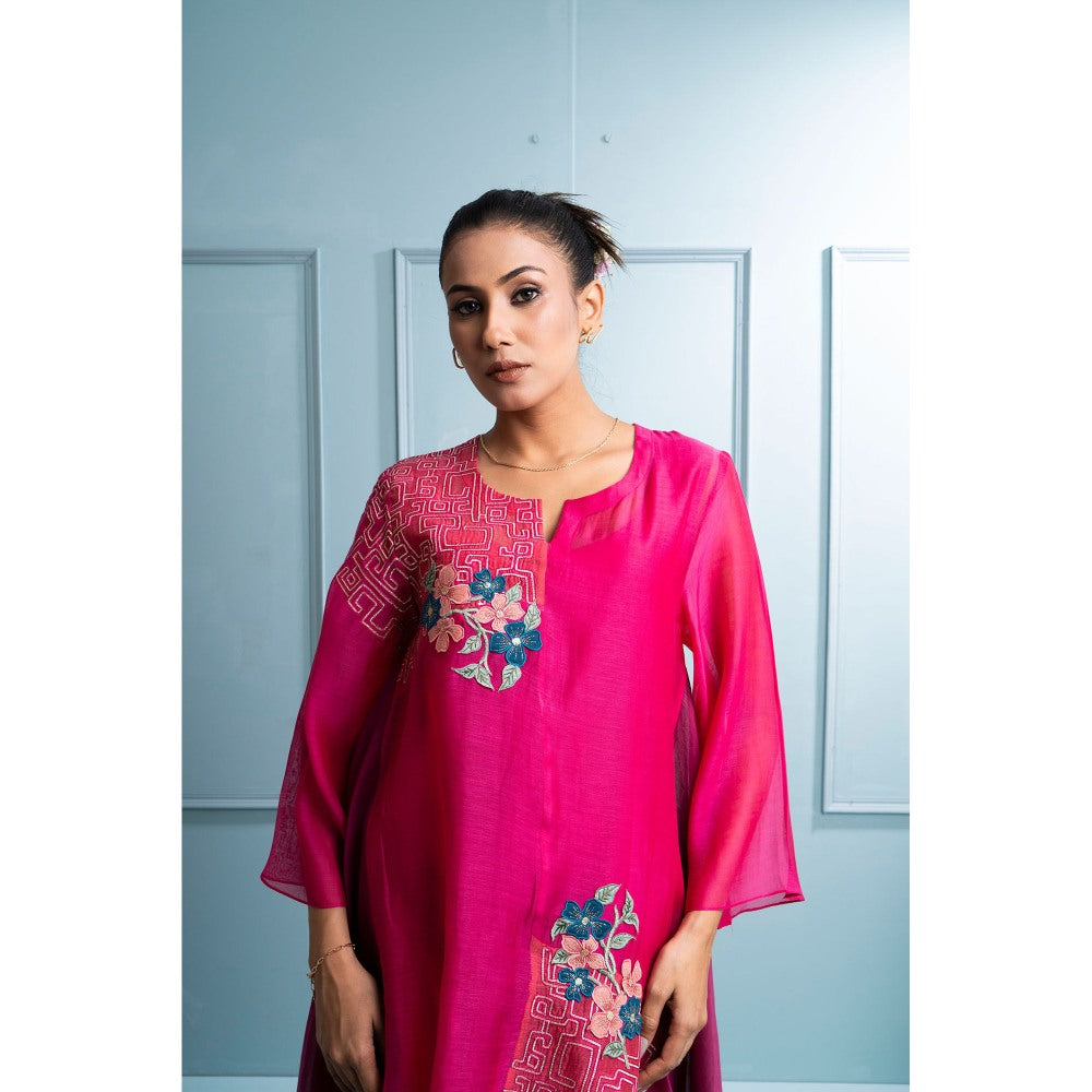 The White Tree Studio Pink Asymmetrical Kurta with Inner and Palazzo (Set of 3)